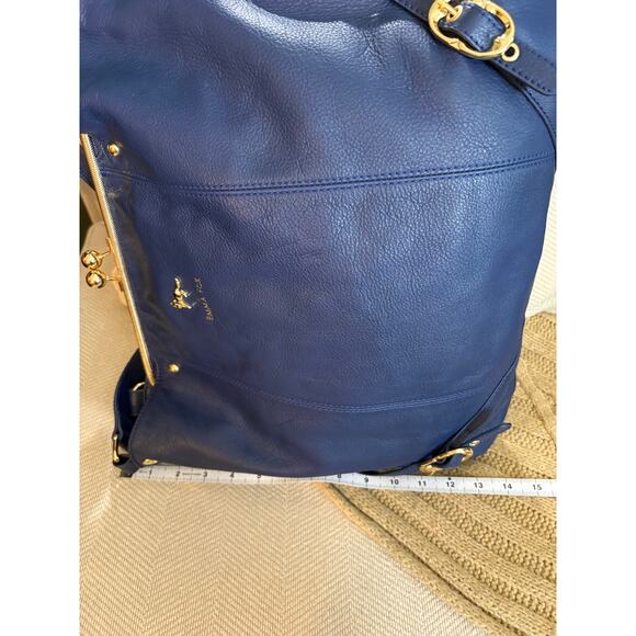 Emma Fox Classic Frame Large Leather Navy Blue Kiss-Lock Shoulder Satchel - Picture 9 of 11